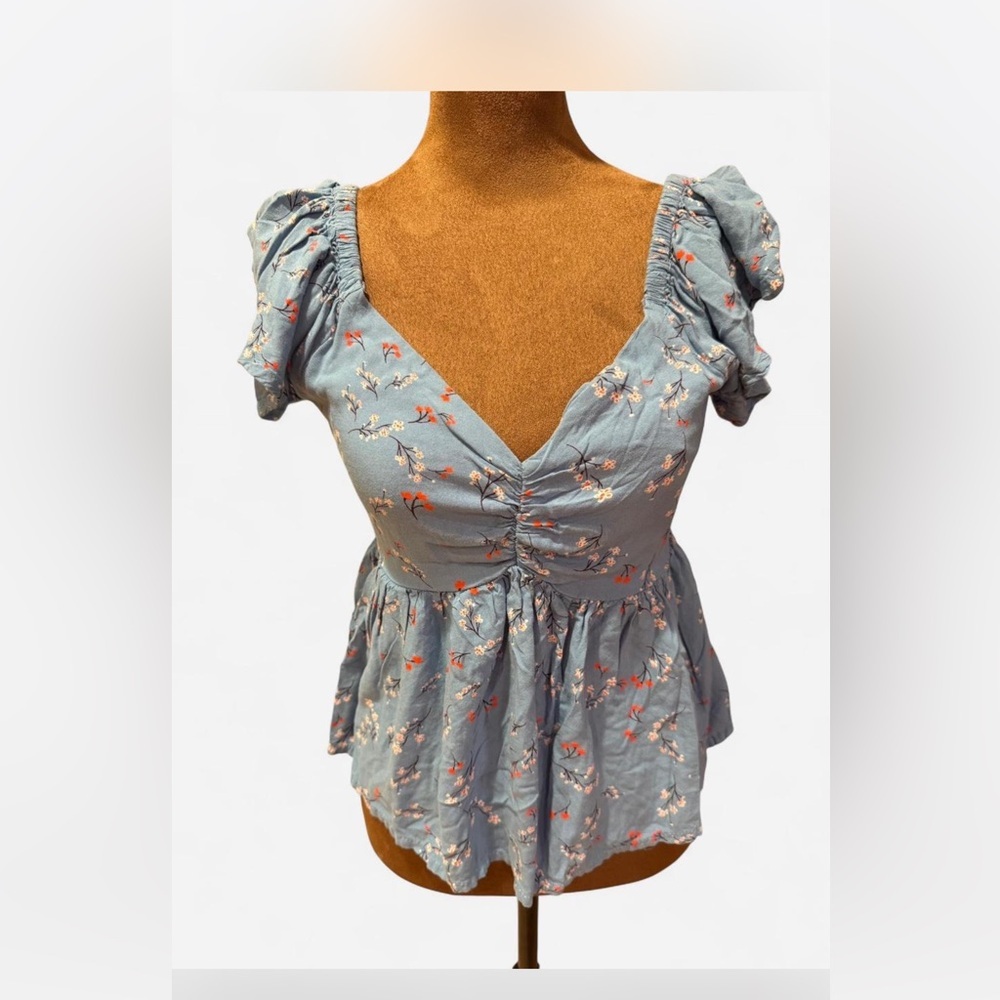 Floral Blue Women's Milkmaid babydoll y2k Top